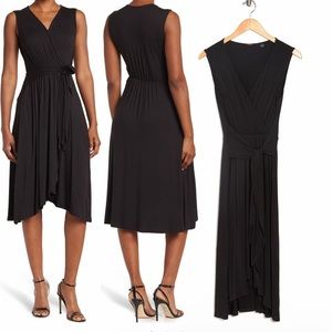 T Tahari Black Jersey Knit Faux Wrap Size Small